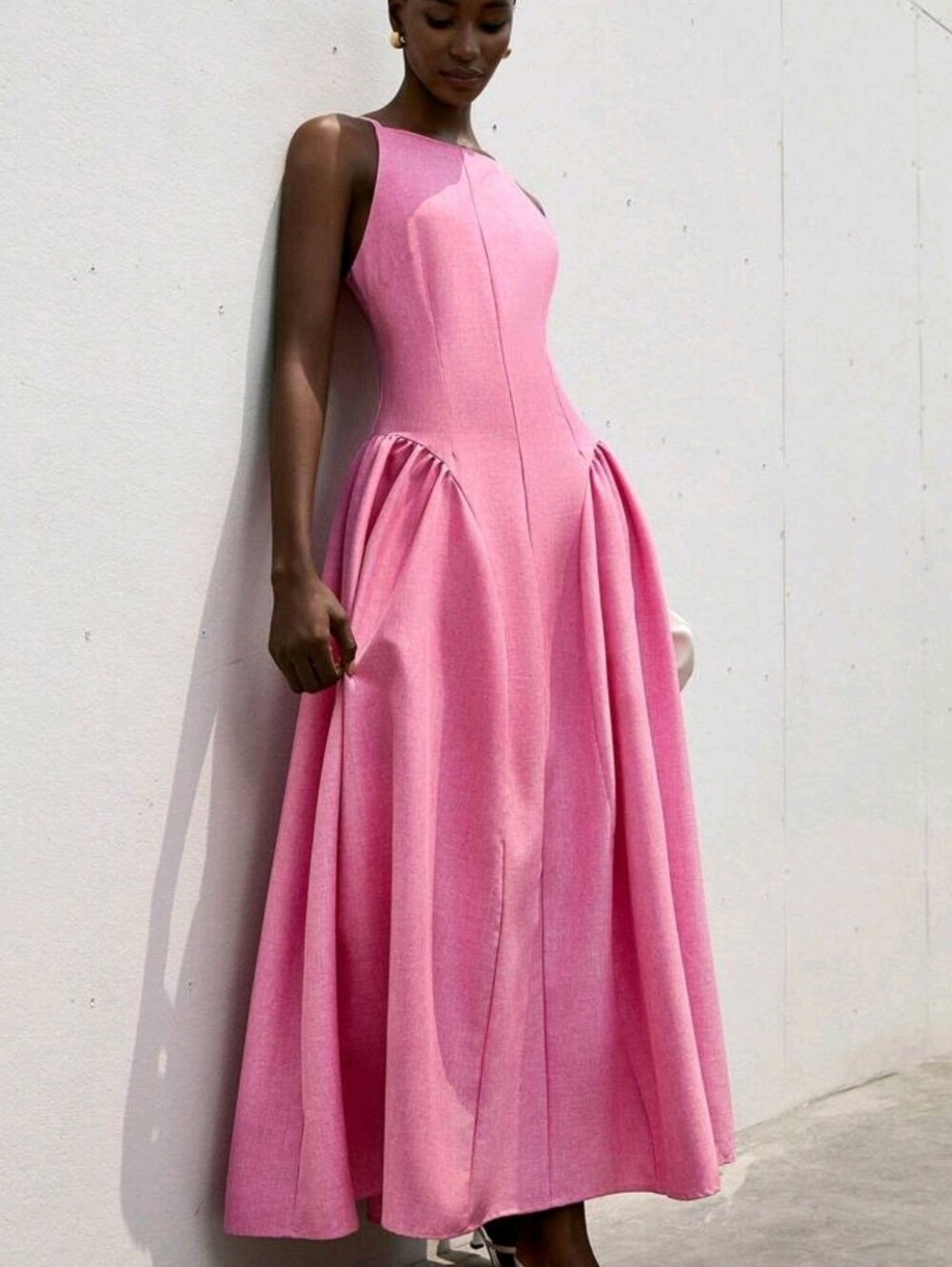 Modichic Elegant Asymmetrical Shoulder Sleeveless Tie-Waist Pleated Fla